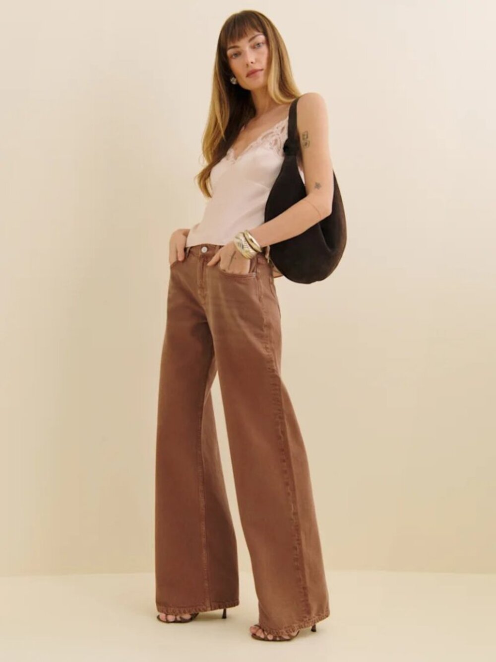 REFORMATION Cary Low Rise Slouchy Wide Leg Brown Pinkish Sunfaded Mink Jeans 27